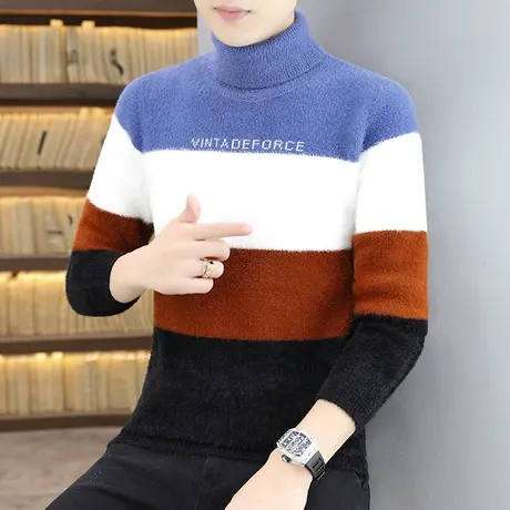 高领毛衣男秋冬季厚款仿水貂绒打底针织毛衫2023新款潮流加厚线衣商品大图