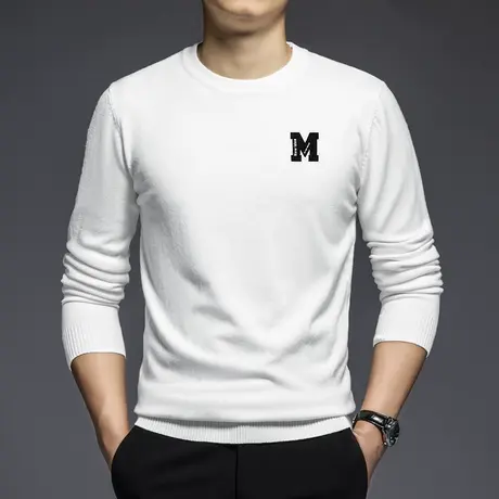 男士毛衣2023新款秋冬季圆领针织衫内搭打底衫白色毛线衣毛衫潮流图片