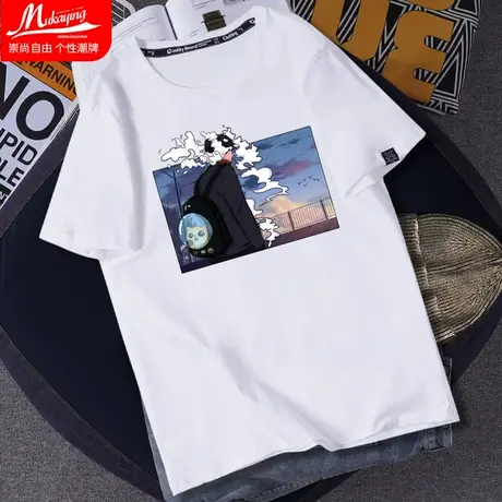 短袖男潮流ins港风男士t恤夏季青少年2021新款男装纯棉宽松上衣服图片