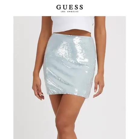 GUESS23新款秋女亮片网眼修身高腰包臀半身裙一步裙-W3BD55KBWV0图片