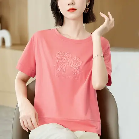 欧货精梳纯棉短袖t恤女2023夏装创意设计感大象图案小众别致上衣商品大图