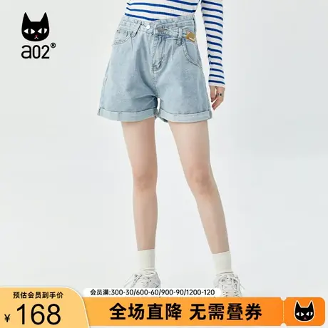 【轻途】a02原创简约牛仔短裤女2023夏季潮流百搭宽松水洗牛仔裤商品大图