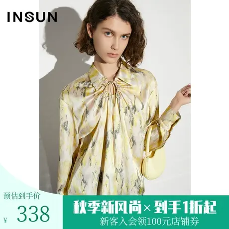 恩裳COVER2023春款新款时尚摩登大理石花纹印花仿醋酸设计感衬衫图片