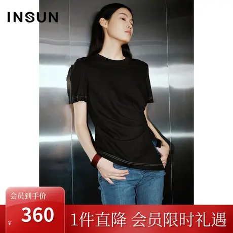 恩裳COVER2023夏新款亲肤莱赛尔不对称前中捏褶设计三醋酸针织衫图片