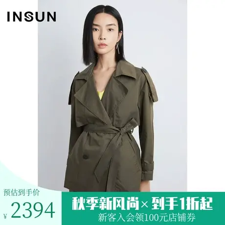 恩裳商场同款秋季时尚立体感造型一手长经典棉质风衣外套女装图片