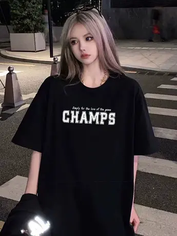 徐璐同款卡通宽松短袖t恤女2023新款美式复古oversize夏季上衣服图片