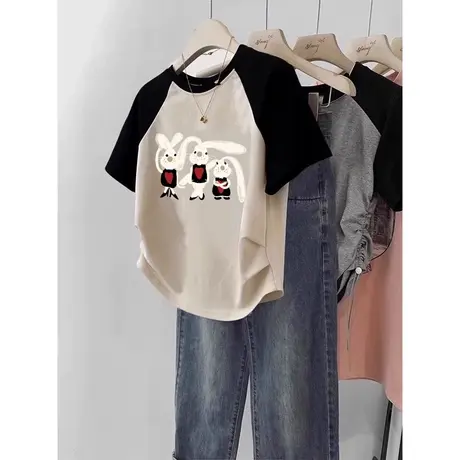 童趣风卡通短袖T恤女2023夏季新款宽松显瘦小个子短款上衣体恤潮商品大图