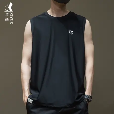 希越夏季ins冰丝透气无袖t恤男式坎肩背心大码轻薄健身运动汗衫男图片