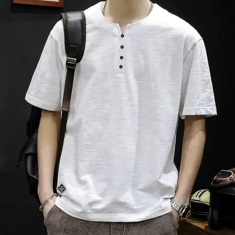 POLO衫男短袖t恤男士半袖上衣潮牌大码2023新款男装V领体恤夏季潮商品大图