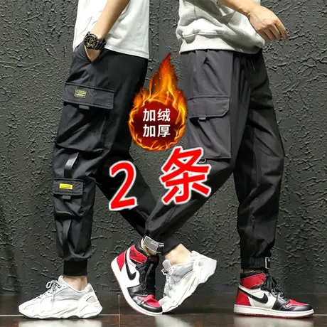秋冬季工装裤加绒加厚外穿冬天冬装束脚男士休闲裤卫裤保暖加棉裤商品大图