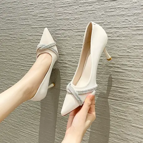 2023新款水钻高跟鞋设计感小众细跟尖头百搭高级感仙女鞋温柔单鞋图片
