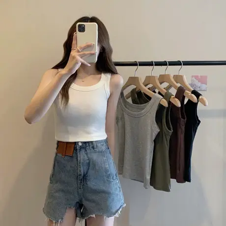 吊带背心女夏外穿西装内搭防走光遮副乳纯棉无袖t恤打底白色上衣商品大图