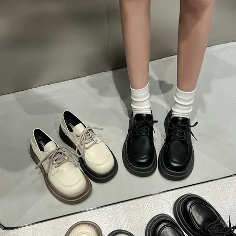 永希英伦风小皮鞋女2024春季新款百搭厚底jk鞋子黑色玛丽珍乐福鞋图片