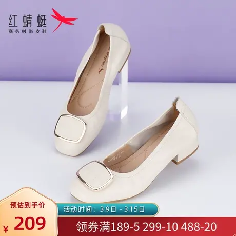 红蜻蜓皮鞋女粗跟秋季款真皮舒适妈妈鞋软底中跟中年通勤职业女鞋商品大图