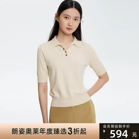 俪雅/LANCY商场同款女翻领针织衫短袖T恤女士专柜正品商品大图