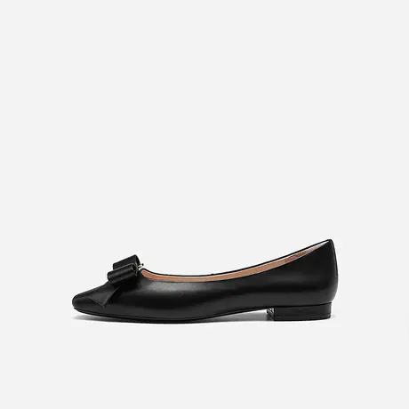 Nine West/玖熙低跟单鞋女2023年春季新款蝴蝶结优雅浅口平底方头图片
