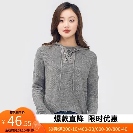 【断码S】艾格春秋女新品羊毛宽松韩版潮流长袖连帽针织羊毛衫Y06图片