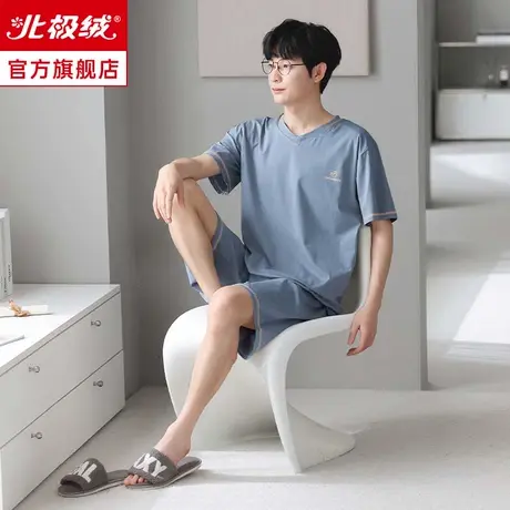 莫代尔男士睡衣夏天2023年新款短袖大码宽松简约冰丝家居服套装ys商品大图