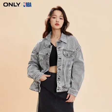 ONLY2023冬季新款简约休闲百搭刺绣短款牛仔外套女|123454001图片