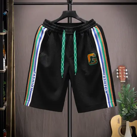 男士休闲五分裤外穿新款潮牌沙滩裤男拼接宽松夏季冰丝短裤青年潮商品大图