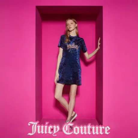 Juicy Couture橘滋23新款龟裂感皇冠印花女士连衣长裙图片