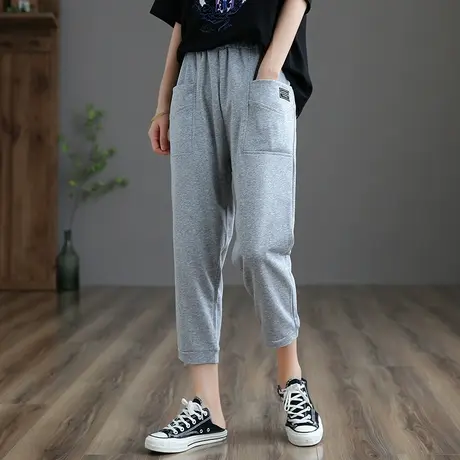 dza 文艺高腰显瘦休闲裤子女士宽松直筒裤卫裤新款夏季薄款运动裤商品大图