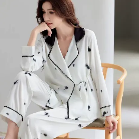 睡衣女士春夏秋冰丝薄款长袖长裤高级感丝绸家居服仿真丝大码套装商品大图