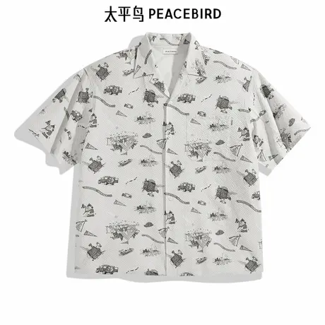 太平鸟男装衬衫新款满版泡泡纱潮牌 B2CJE2229商品大图