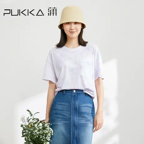 Pukka蒲牌短袖t恤女2022夏季新款扎染国风宽松休闲纯棉圆领上衣商品大图