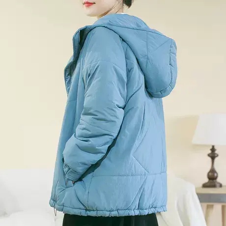 胖妹妹冬装复古连帽棉衣外套大码立领魔术贴图片