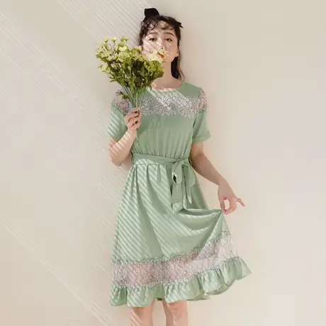 桔熊夏季初恋温柔风镂空蕾丝收腰短袖连衣裙子女神大码DA9124图片