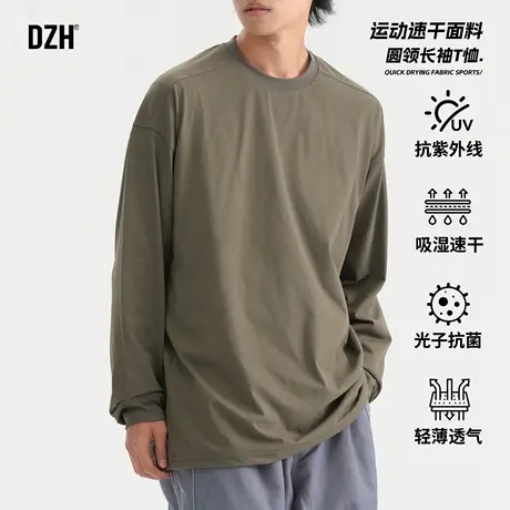 男士军绿色速干长袖t恤男夏季薄款上衣体恤衫打底衫2025新款男装商品大图
