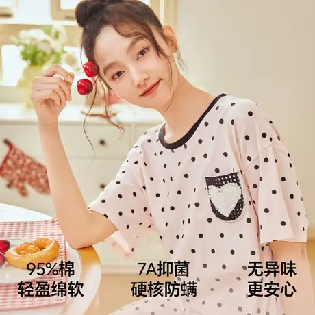 森马女士家居服纯棉睡裙短袖可爱波点甜美舒适透气2025夏季薄宽松商品大图