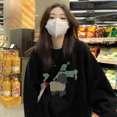 超火cec甜辣薄款卫衣女秋美式奶fufu减龄卡通设计感外套ins潮上衣商品大图