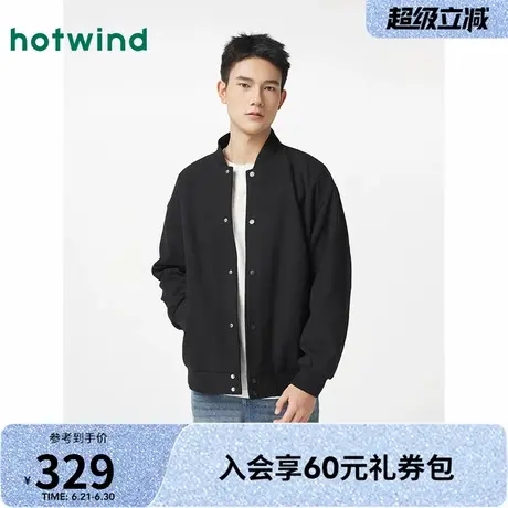 热风夹克2025年春季新款男士肌理棒球夹克宽松黑色休闲夹克外套商品大图