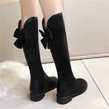 骑士靴2023秋冬新款V口弹力靴长筒靴厚底不过膝长靴蝴蝶结瘦瘦靴图片