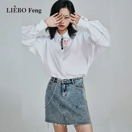 裂帛LIEBOFeng设计师品牌2023年夏A字显瘦小众镶钻牛仔短裙半身裙图片