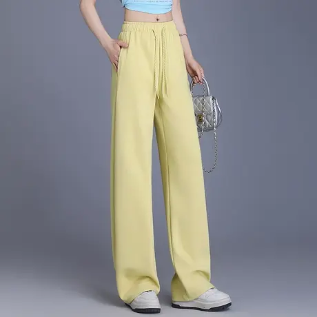 拉夏贝尔松紧腰阔腿裤女2025夏季新款高腰宽松休闲裤直筒裤长裤子图片