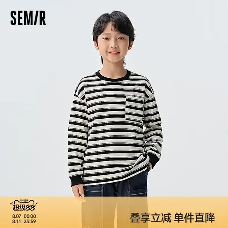 森马儿童长袖T恤2025新款经典百搭条纹打底内搭春季男童针织上衣商品大图