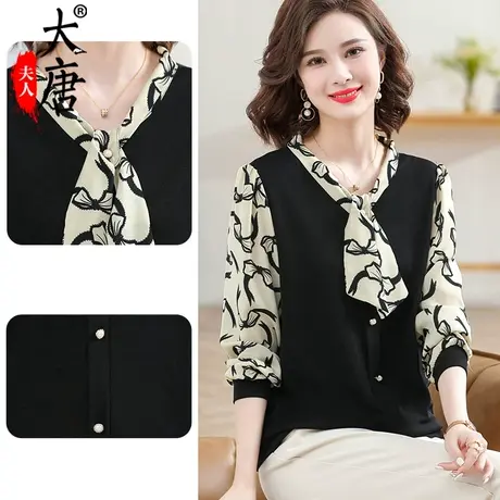年轻妈妈秋装雪纺长袖上衣中老年女装洋气小衫中年女士春秋打底衫商品大图