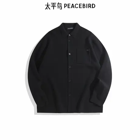 【商场同款】太平鸟男装 2024年秋季衬衫式黑色毛衣B1EAE3309商品大图