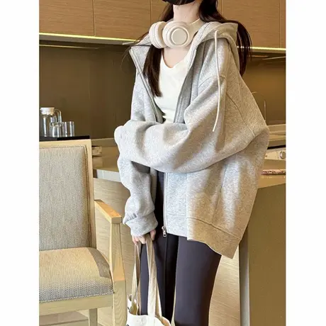 美式复古开衫运动卫衣外套女2025早秋冬季新款情侣装加绒加厚上衣商品大图