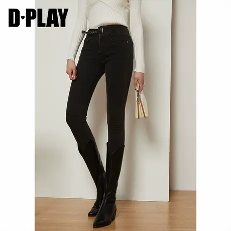 DPLAY德帕拉秋冬款黑色高腰弹力显瘦小脚磨毛加绒牛仔裤女商品大图