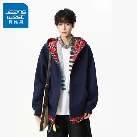 N5真维斯外套男2025新款秋季美式潮牌假两件连帽运动男士春秋夹克商品大图