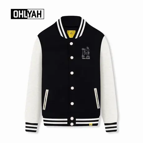 Ohlyah品牌情侣花卉英文印花休闲卫衣外套男女同款春秋棒球服纯棉商品大图