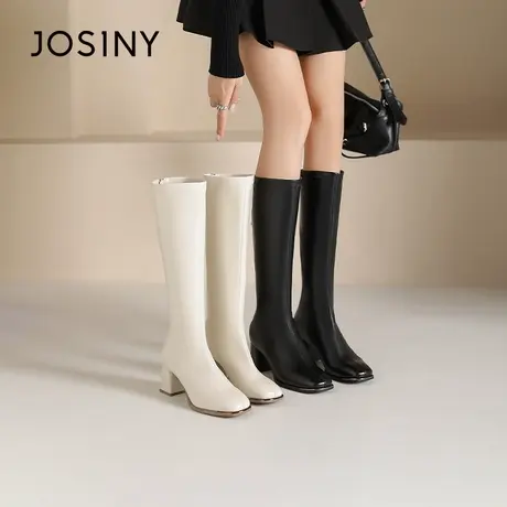 卓诗尼长筒靴女2025年秋冬新款小个子粗跟百搭显瘦靴子不过膝长靴图片