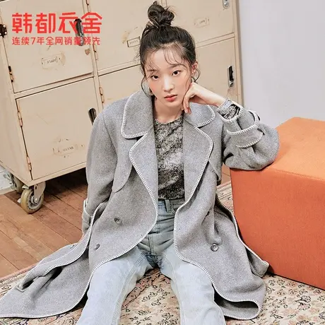韩都衣舍2023秋冬新款女装小个子西装大衣中长款毛呢外套OM81733图片