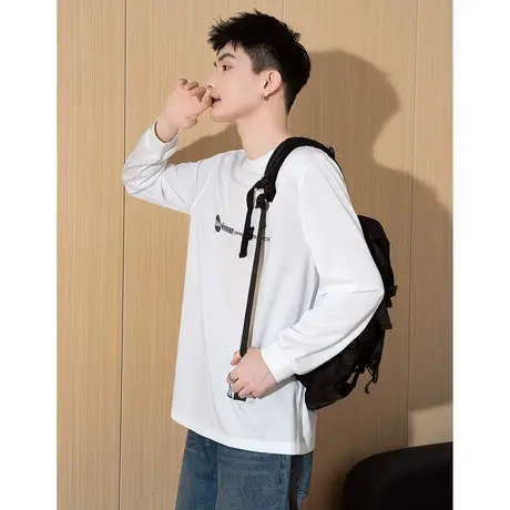 唐狮春秋款黑色长袖T恤男百搭宽松显瘦上衣男打底衫港风内搭潮TD图片