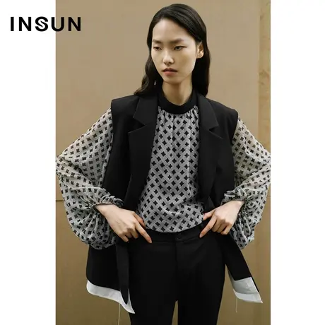 【官方直播】恩裳COVER年时尚经典斜纹面料拼接宽松廓形羊毛马甲商品大图