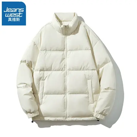 VR真维斯白色羽绒服女冬季2023新款宽松面包服女士白鸭绒立领外套图片